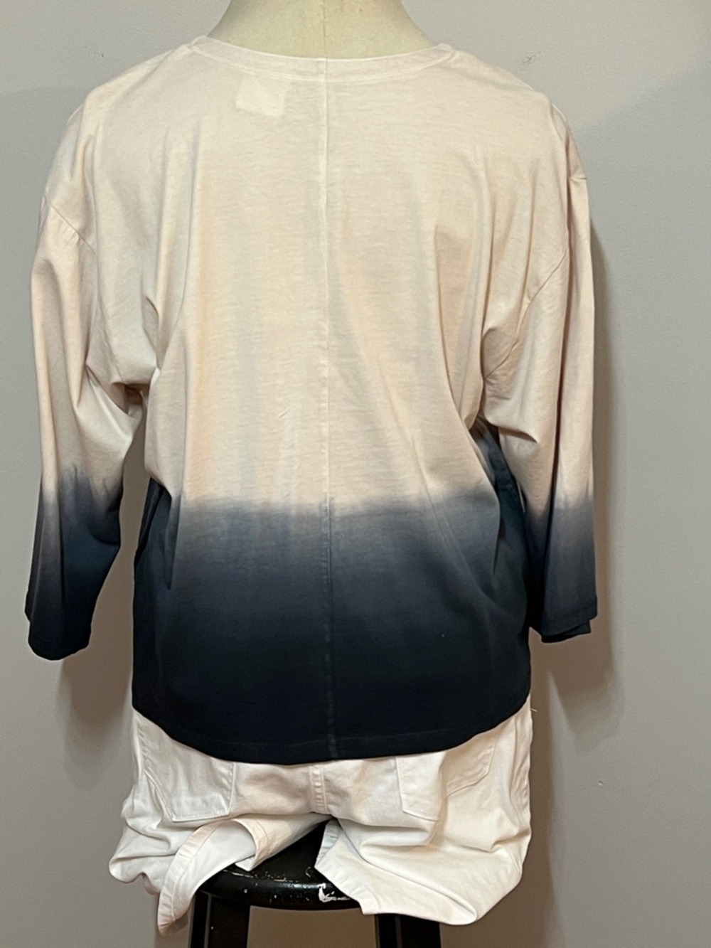 LOGO by Lori Goldstein Ombre Tie-Front Cotton Jacket in Cream and Navy - Picture 4 of 13